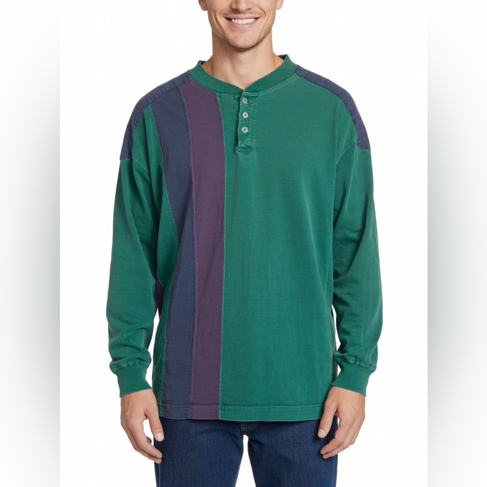 VINTAGE Green and Purple Striped Long Sleeve